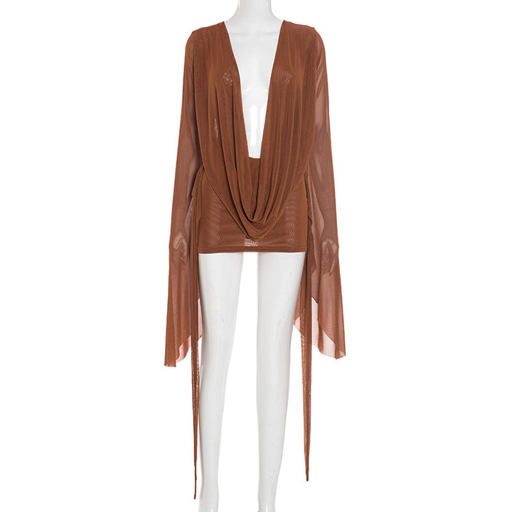 Flare Long Sleeve Draped Dress