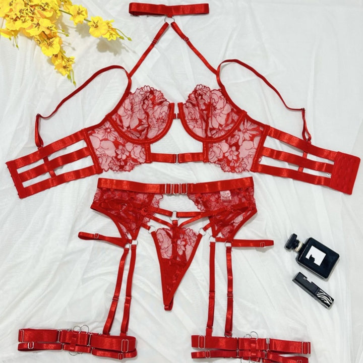 Noir Crossed Desire Embroidered Harness Lingerie