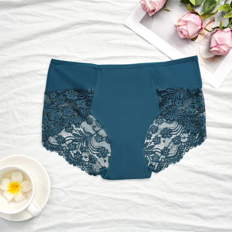Spliced Floral Lace Mid Rise Underwear