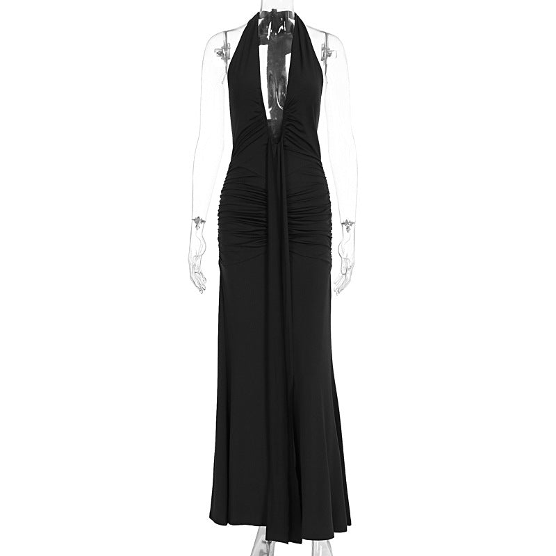 Halter Deep V Mermaid Maxi Dress