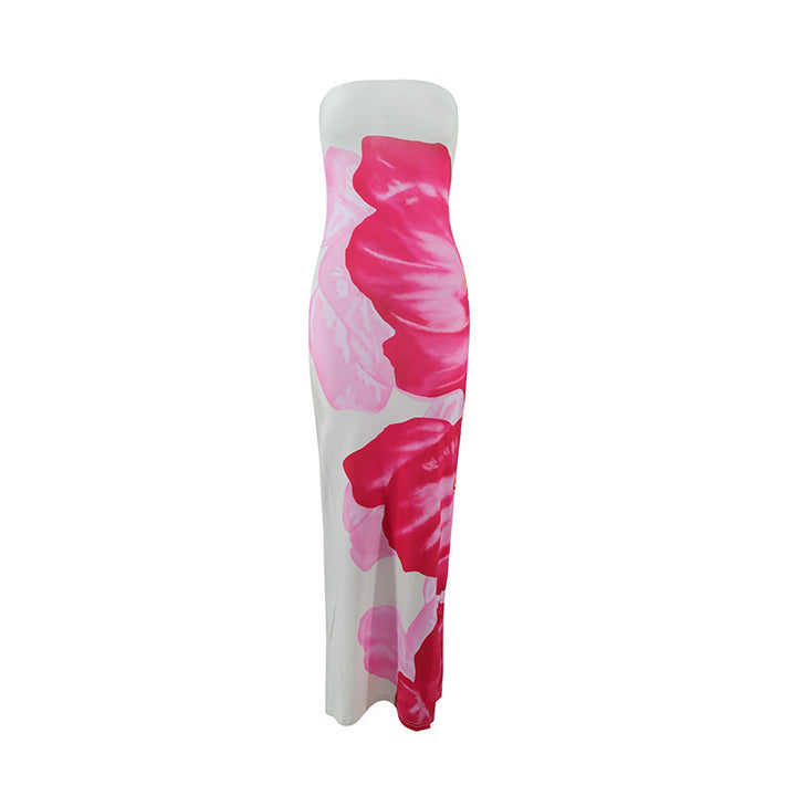 Strapless Big Floral Print Dress