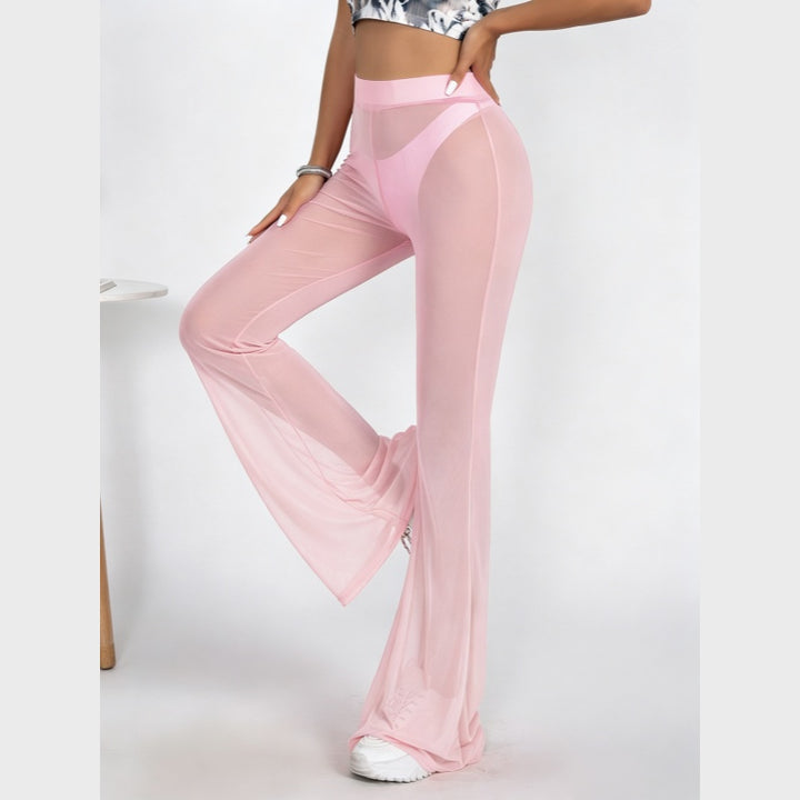 Sheer Mesh High Waist Flare Pants