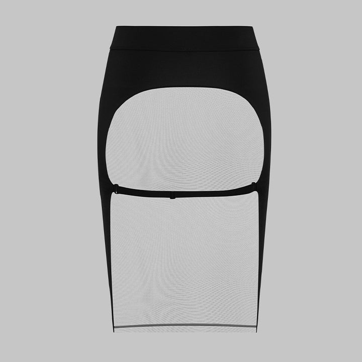 Sheer Mesh Open-Back Mini Skirt