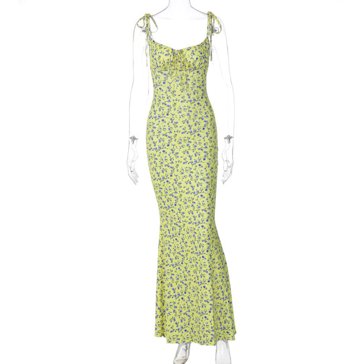 Tie‑Strap Ditsy Floral Mermaid Maxi Dress