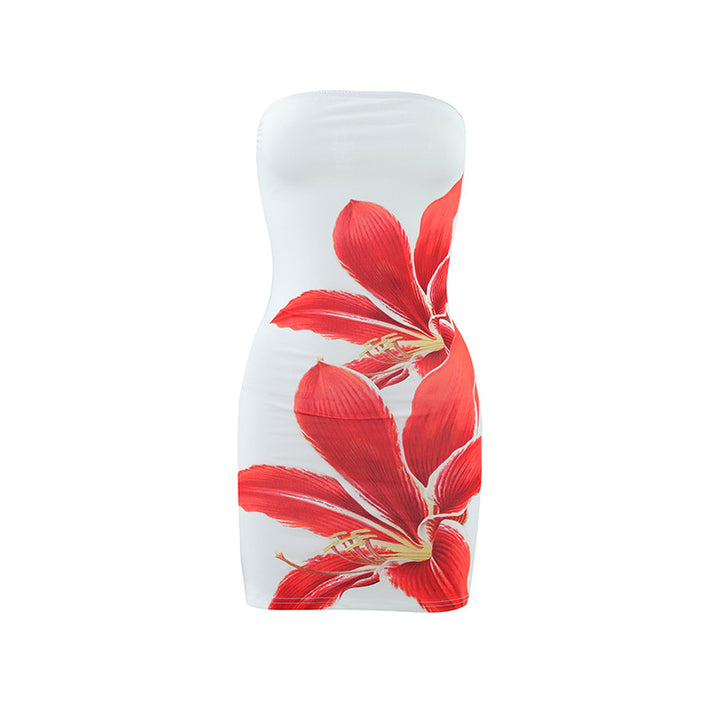 Floral Print Strapless Bodycon Mini Dress