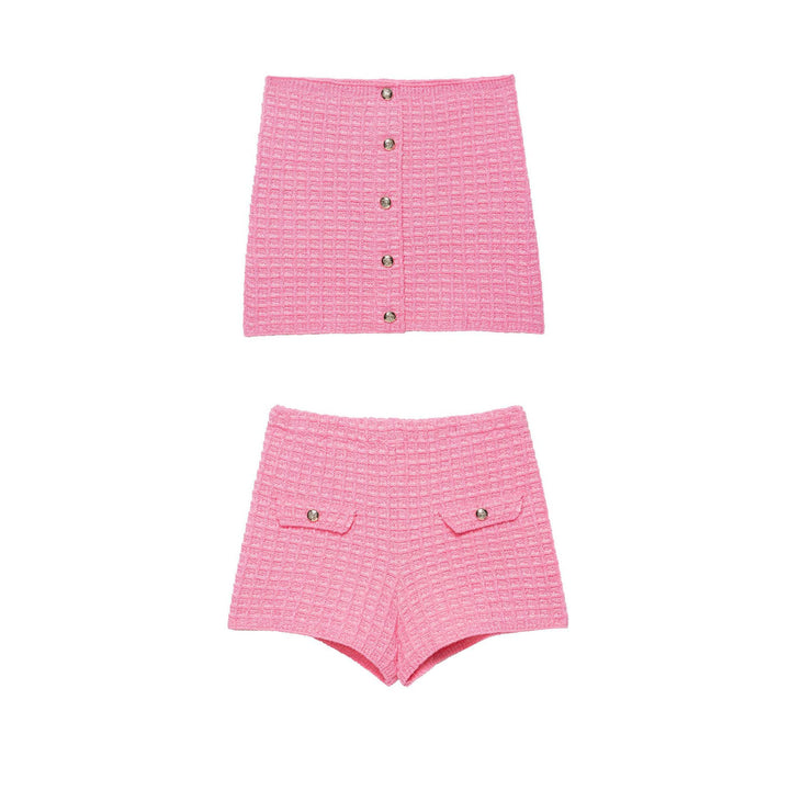 Textured Tweed Button Front Crop Set
