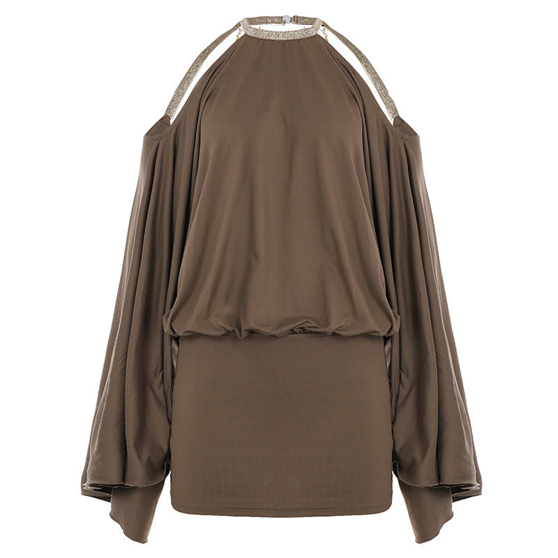 Butterfly Backless Cold‑Shoulder Mini Dress