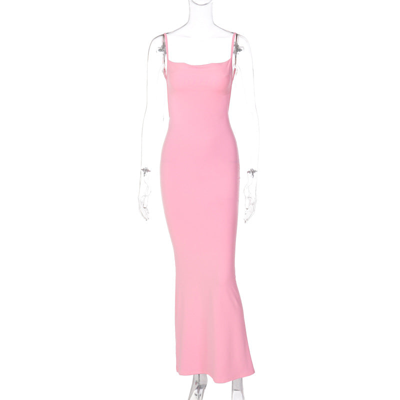 Thin Strap Square Neck Back Mermaid Dress