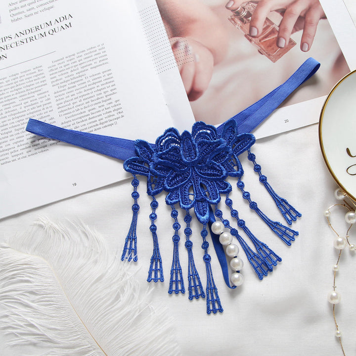 Floral Lace Tassel Pearl Thong