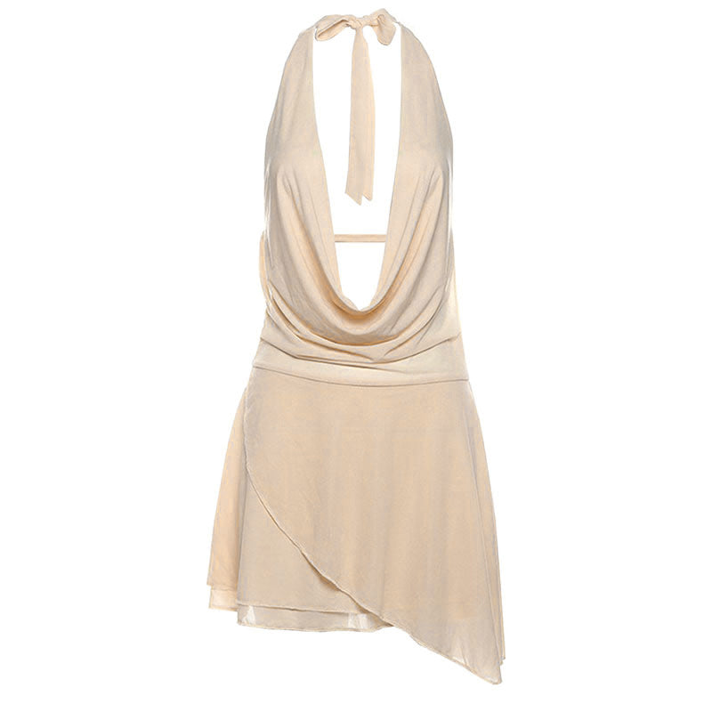 Halter Cowl Neck Open Back Dress