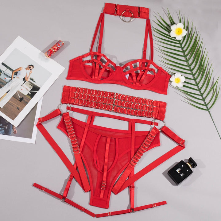 Midnight Cage Ring Harness Seduction Set