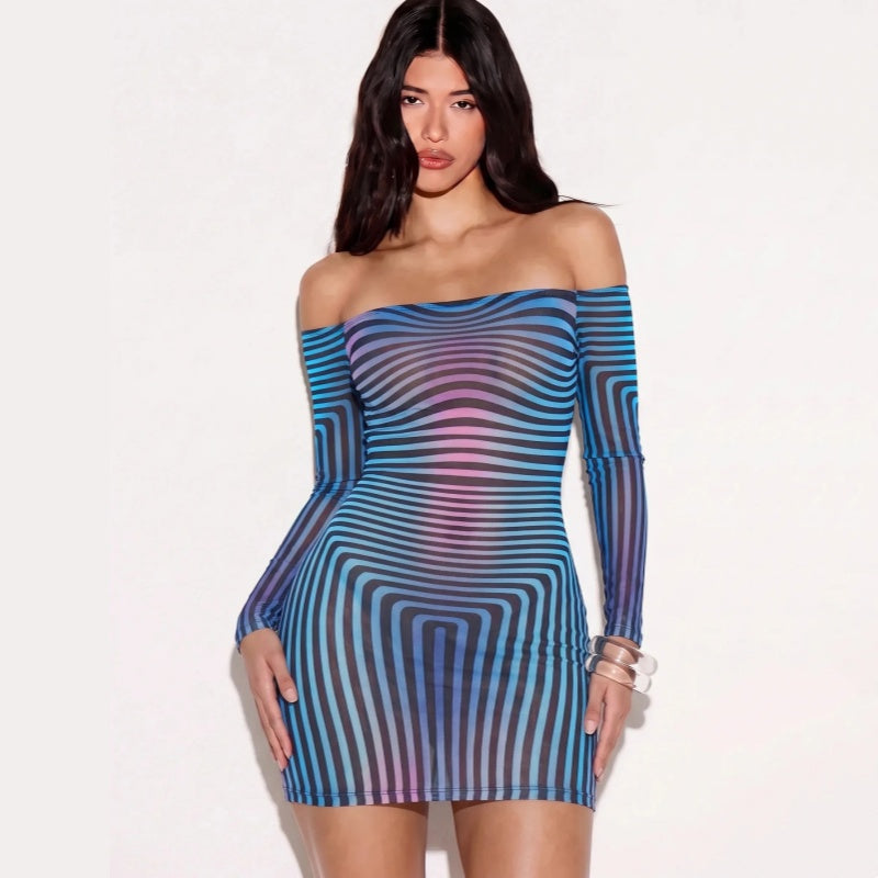 Wavy Stripe Slim Fit Party Short Dress