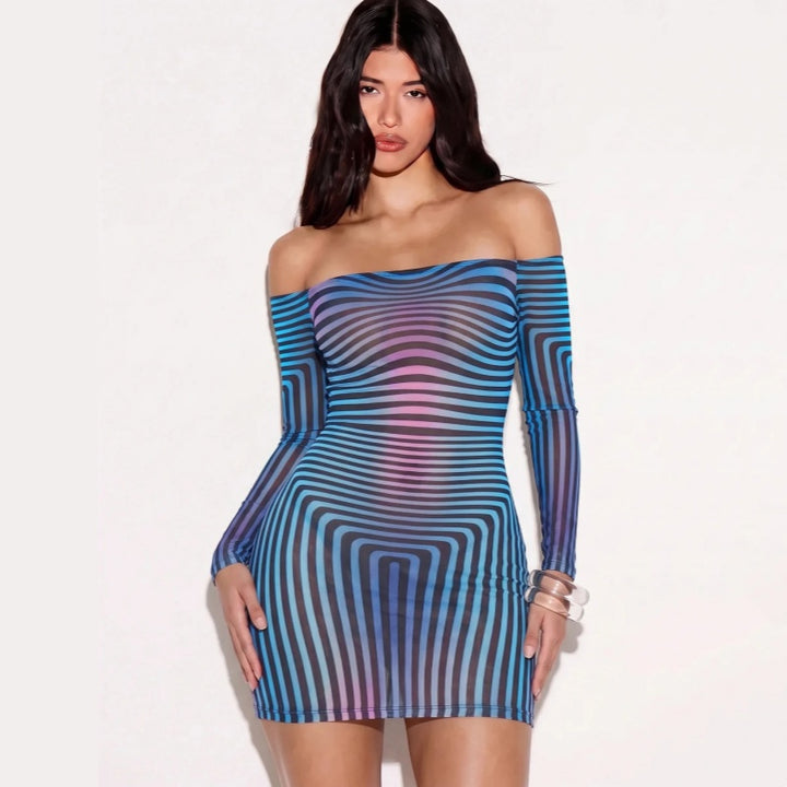 Wavy Stripe Slim Fit Party Short Dress