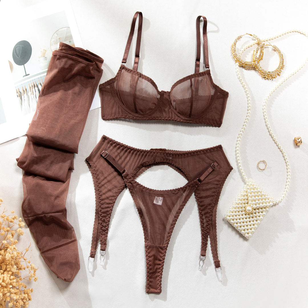 Sheer Mesh Garter Lingerie Set