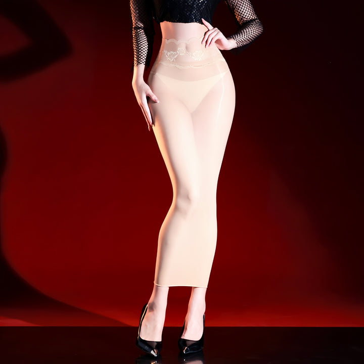 Lace Glossy Sheer Bodycon Skirt
