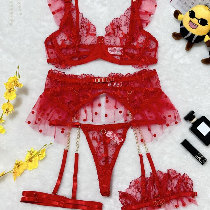 Metal Chain Lace Embroidered Eyelash Lingerie