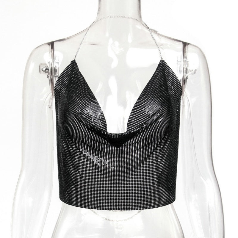 Sexy Metallic Sequin Halter Top