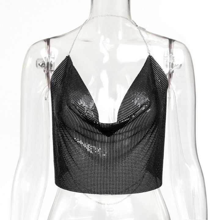 Sexy Metallic Sequin Halter Top