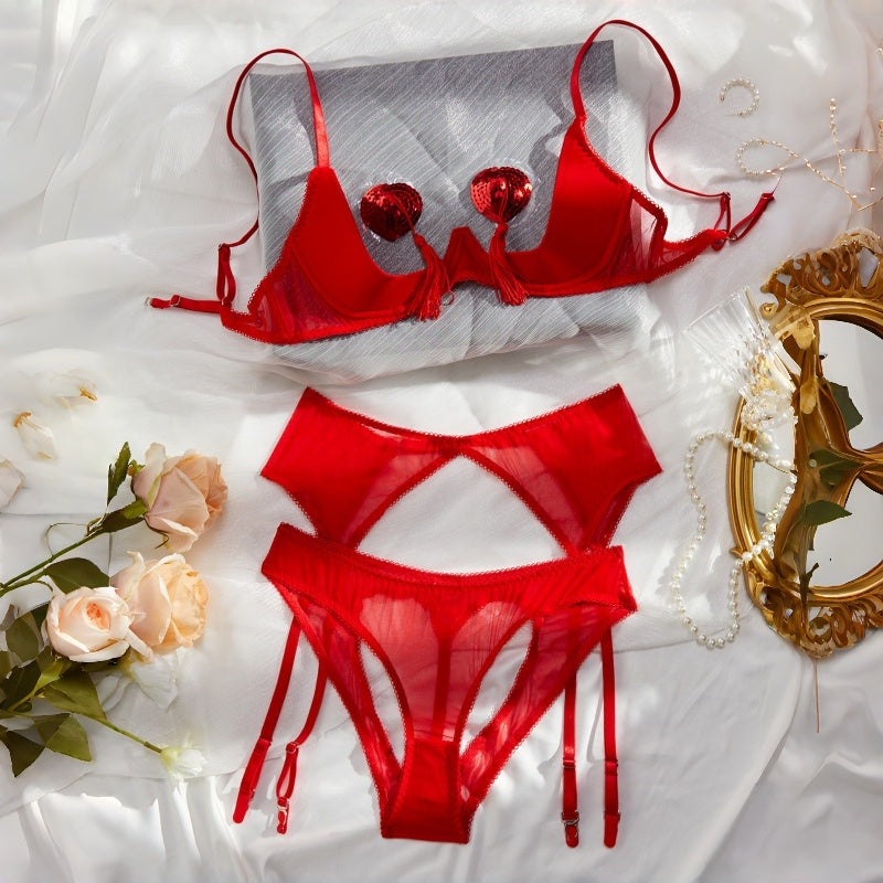 Peach Curve Sheer Mesh Lingerie