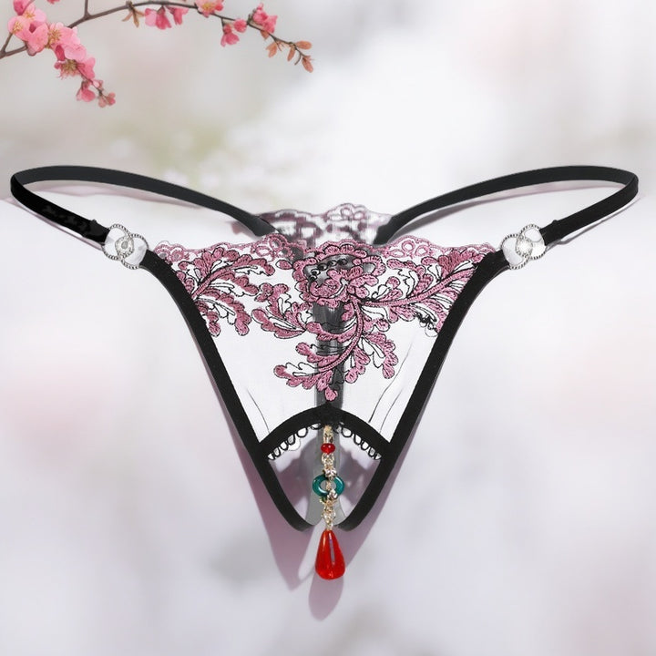 Floral Embroidery Sheer Thong