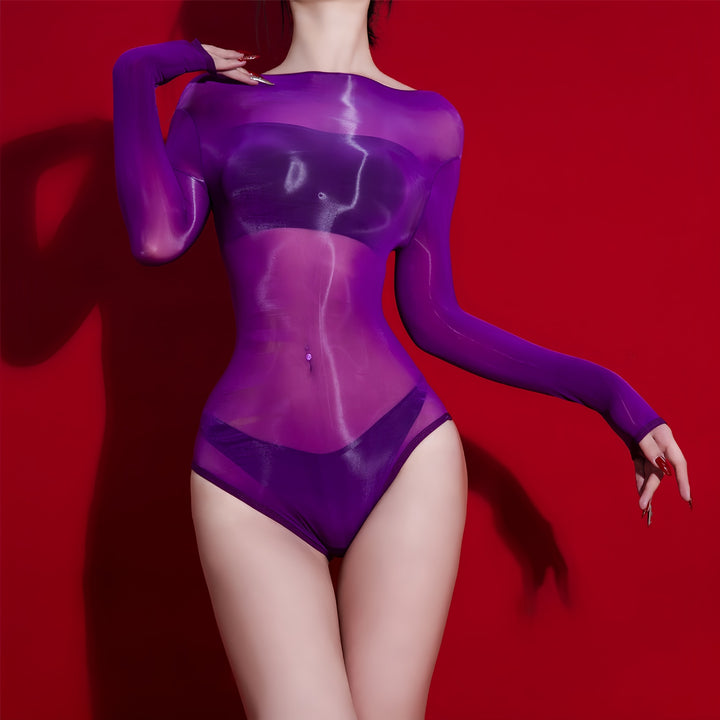 Ultra Sheer Glossy Long Sleeve Tight Lingerie