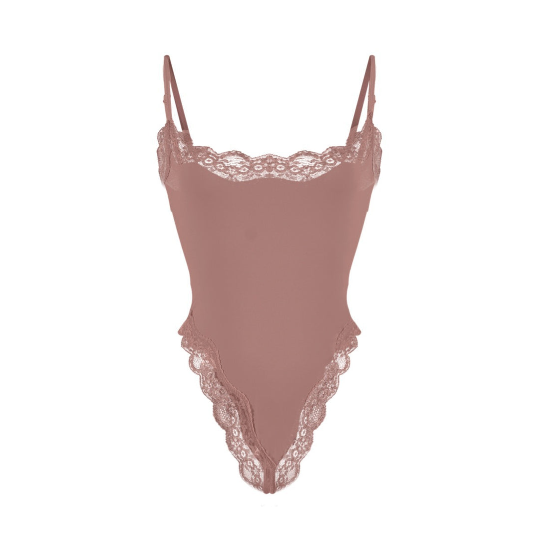 Lace Trim Spaghetti Strap Bodysuit