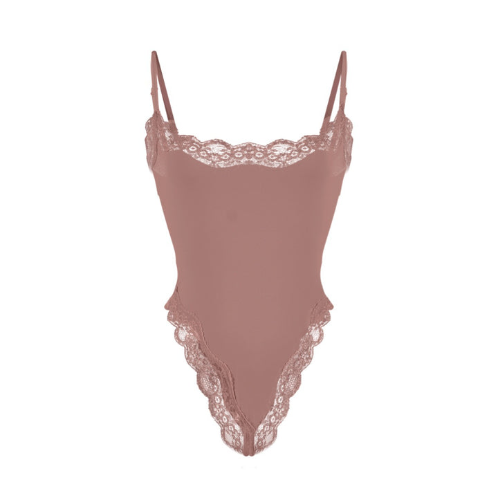 Lace Trim Spaghetti Strap Bodysuit