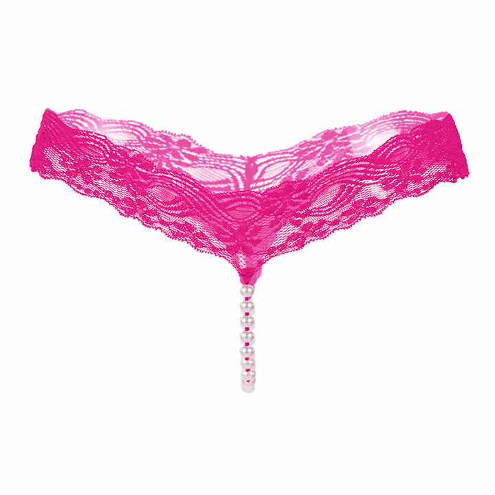 Pearl-Embellished Lace Thong
