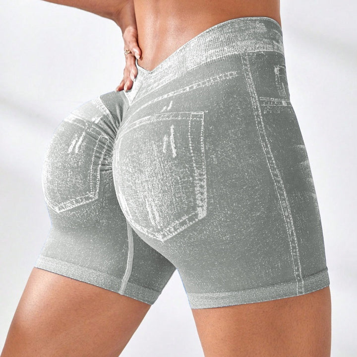 Faux‑Denim Seamless V‑Waist Shorts