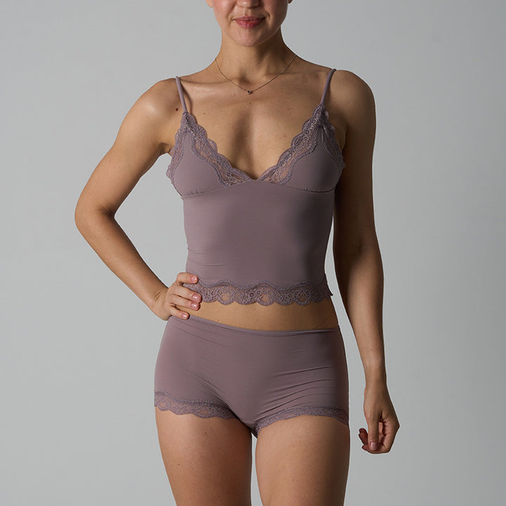 Lace Trim Cami and Boyshort Lingerie Set