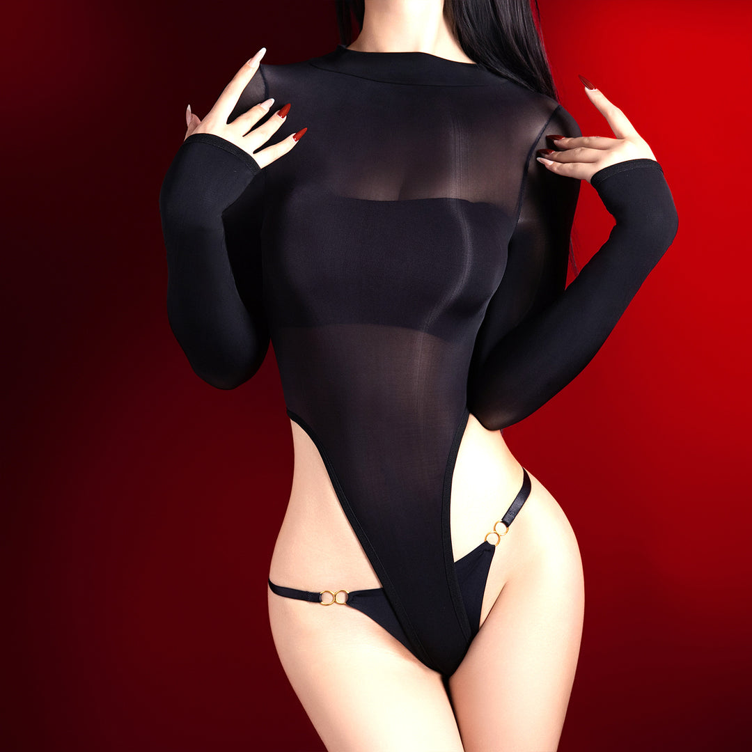 Sheer Mesh Long-Sleeve Bodysuit
