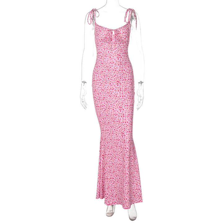 Tie‑Strap Ditsy Floral Mermaid Maxi Dress