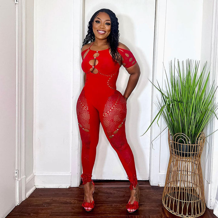 Hollow Out Mesh Bodycon Jumpsuit