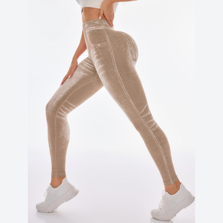 High Waist Butt-Lift Faux Denim Print Yoga Leggings