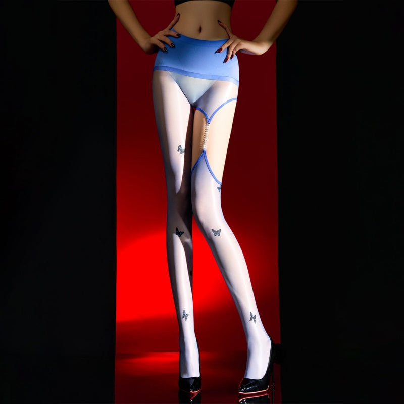 Aurora Butterfly Chain Glossy Thigh-High Stockings