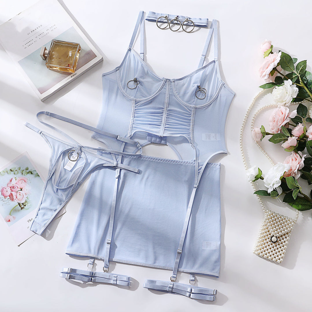 Veil Bone-Corset Sheer Lace Seduction Set