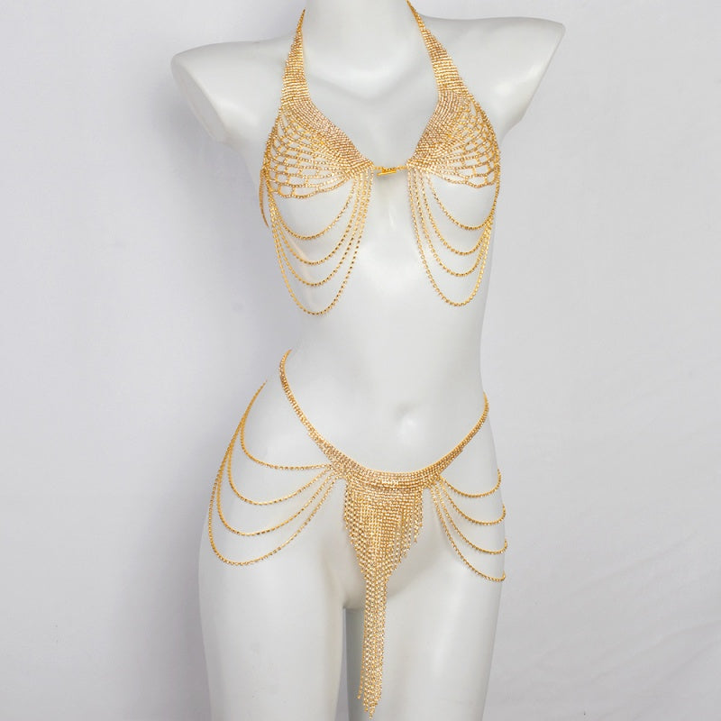 Celestial Chain Draped Halter Lingerie Set