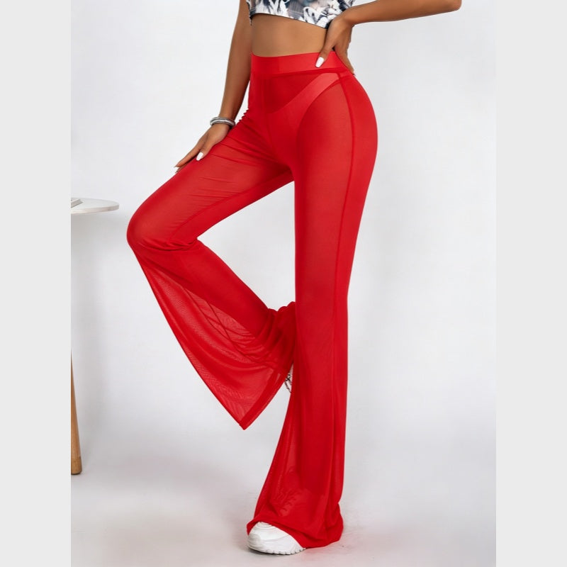 Sheer Mesh High Waist Flare Pants