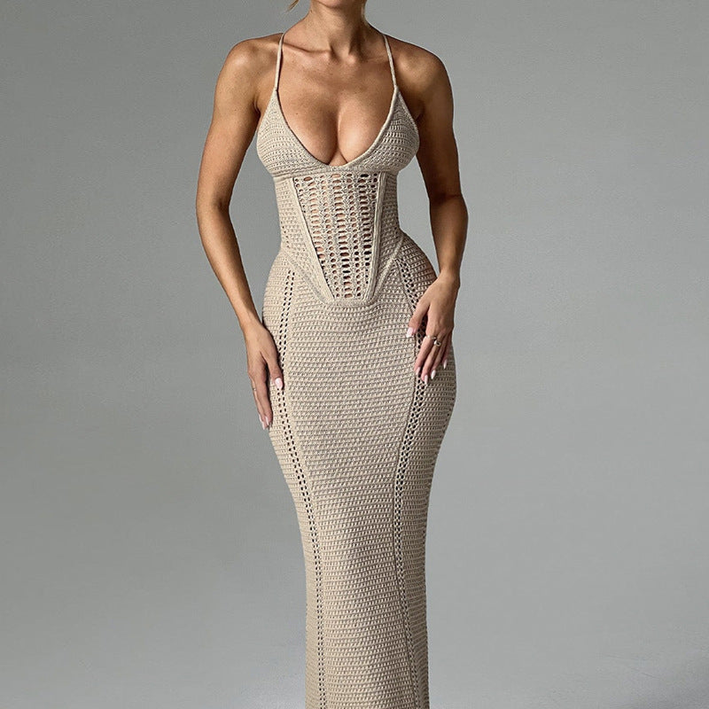 Corset Hollow Knit Mermaid Maxi Dress