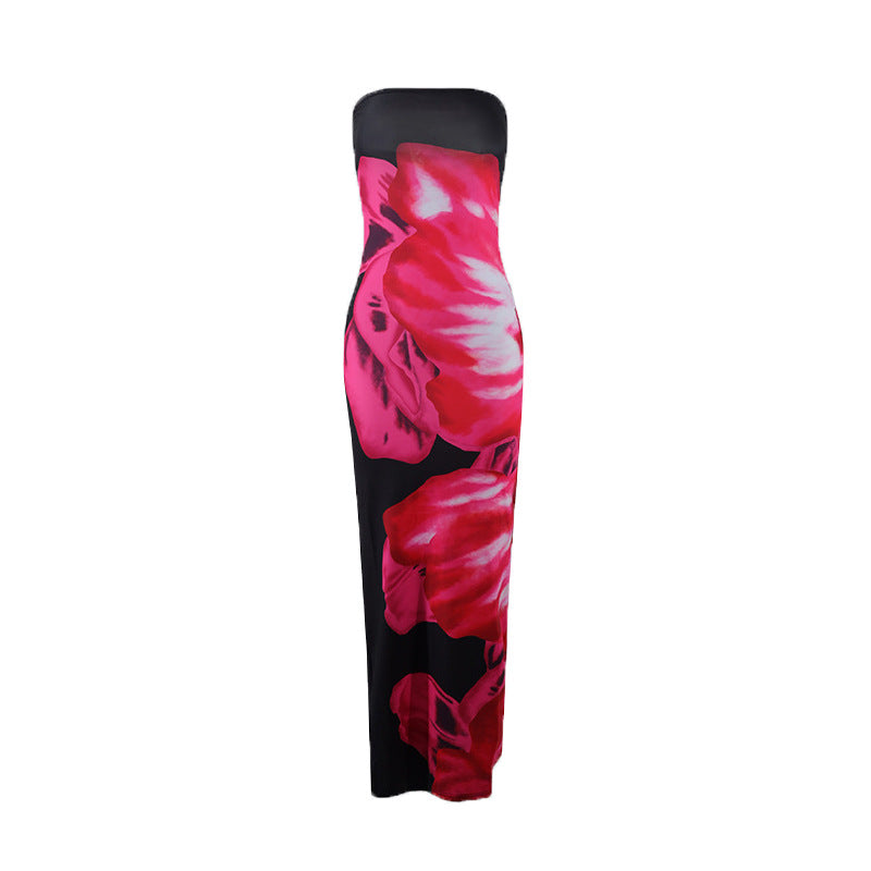 Strapless Big Floral Print Dress