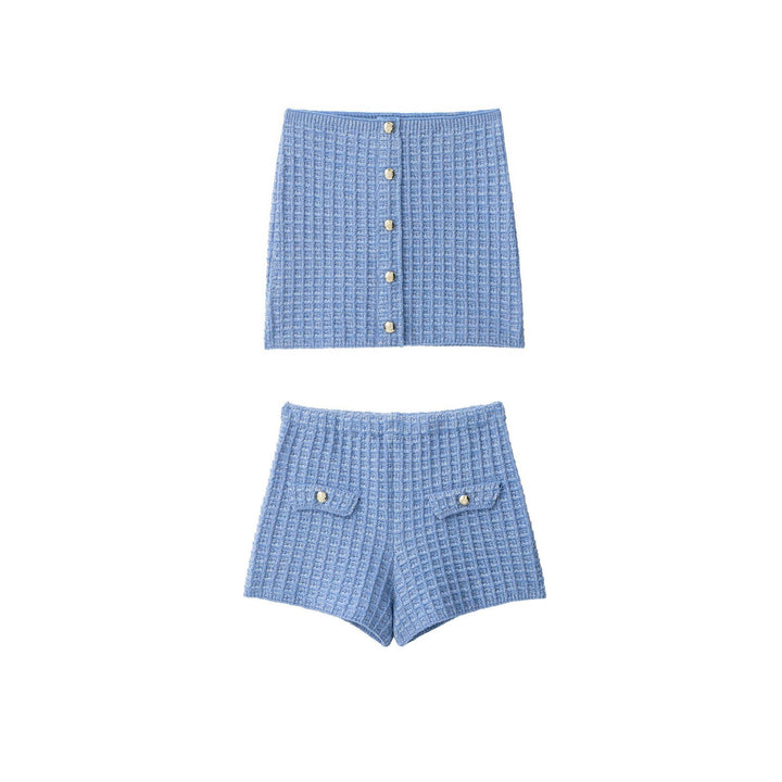 Textured Tweed Button Front Crop Set