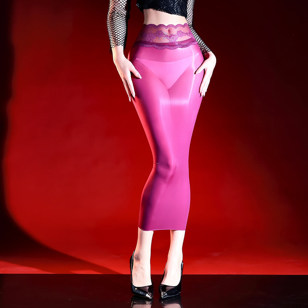 Lace Glossy Sheer Bodycon Skirt