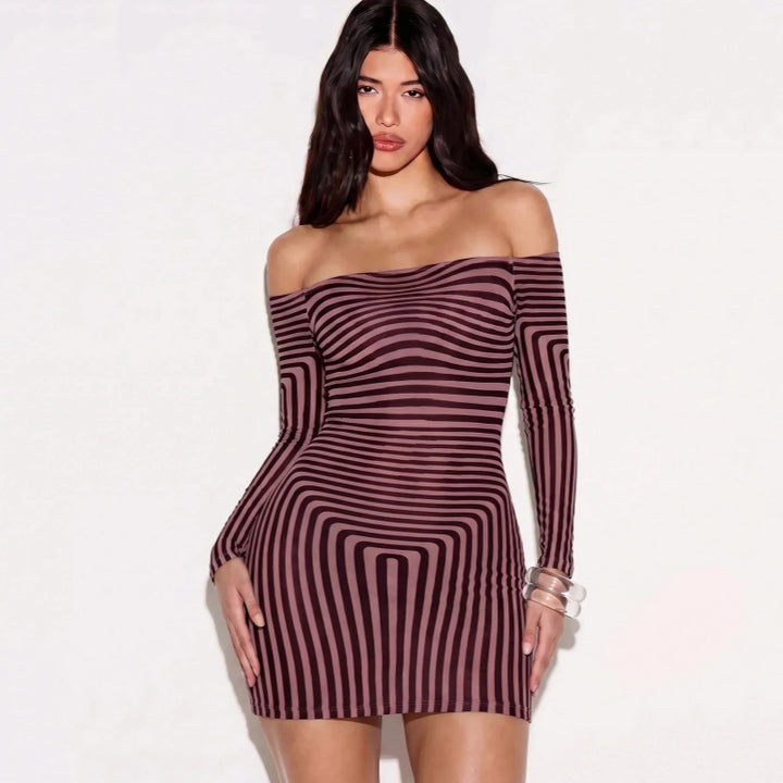 Wavy Stripe Slim Fit Party Short Dress