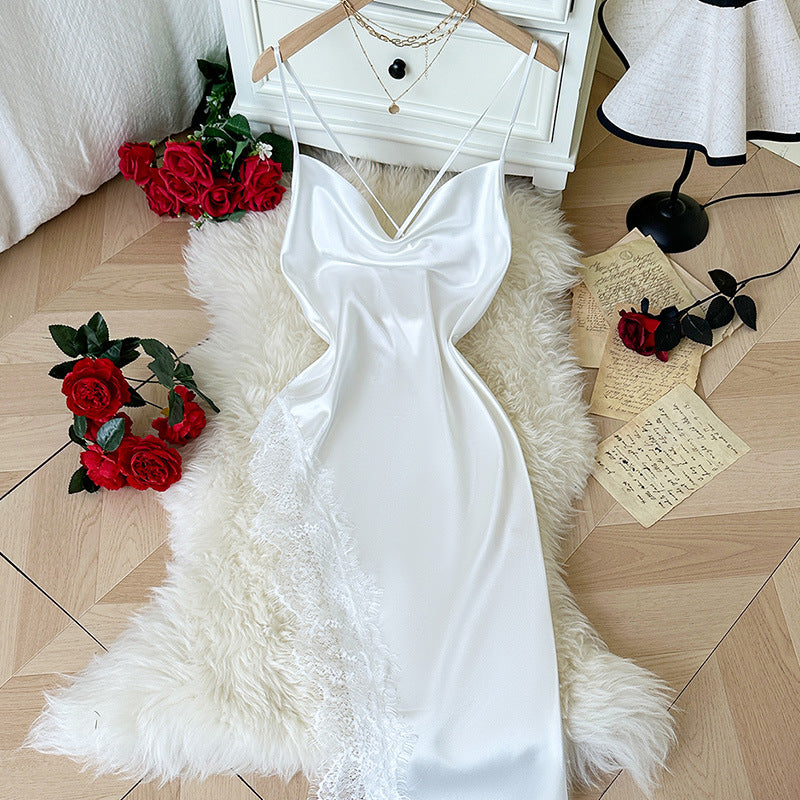 Pure Desire High-Slit Lace Hem Bodycon Dress