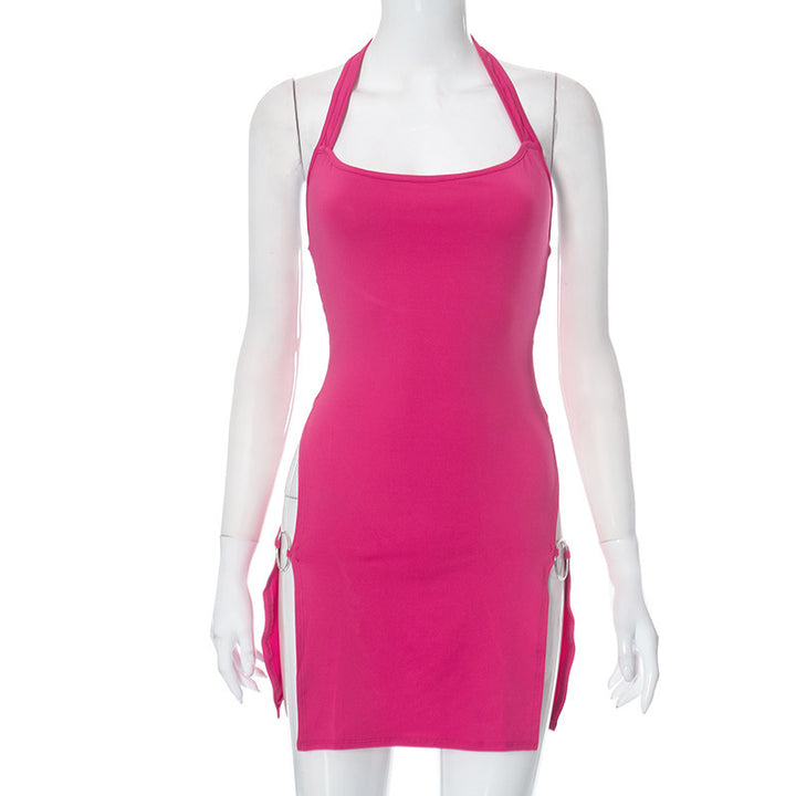 Halter O‑Ring Cutout Side Slit Mini Dress