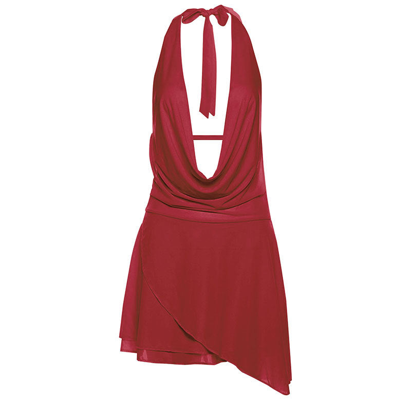 Halter Cowl Neck Open Back Dress