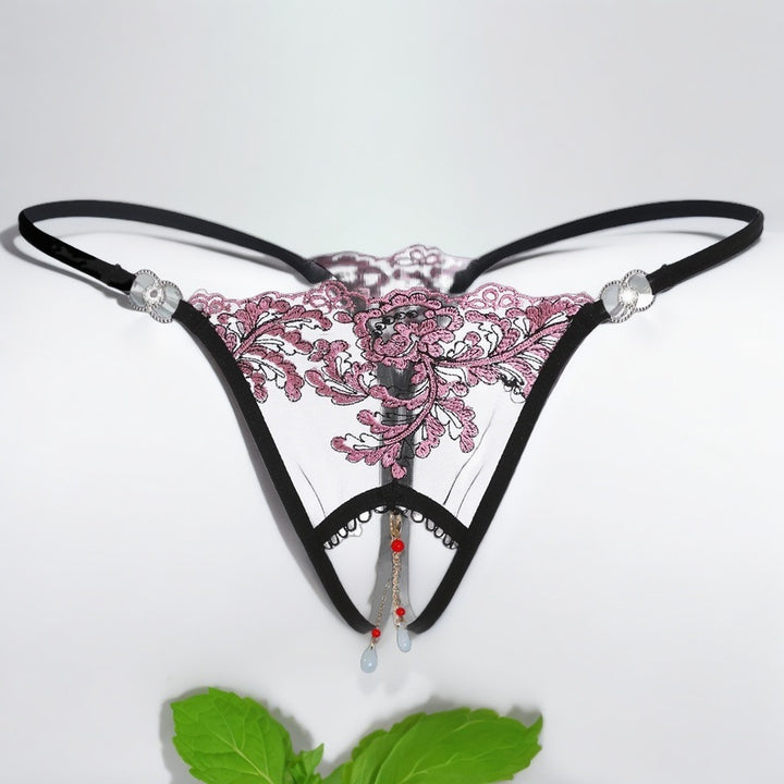 Floral Embroidery Sheer Thong