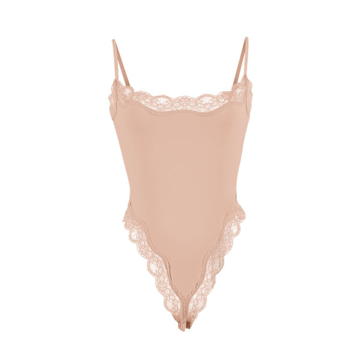 Lace Trim Spaghetti Strap Bodysuit