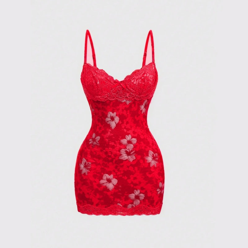 Floral Lace Trim Bodycon Mini Slip Dress