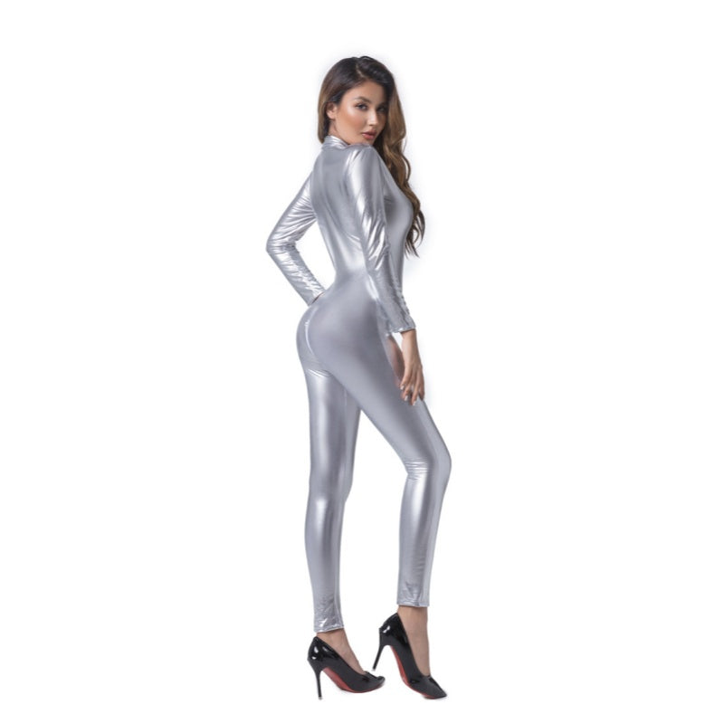 Shiny Metallic Zip Catsuit Costume